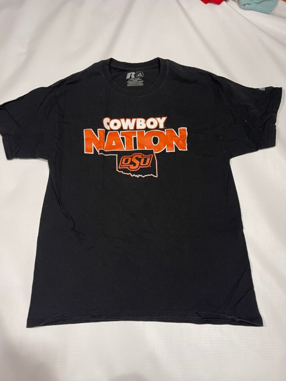 Russell Oklahoma State Cowboy Nation OSU Black Graphic T-Shirt Mens Size L